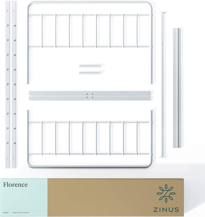 Florence Full Panel Metal Platform Bed Frame, Mattress Foundation, No Box Spring Needed, Easy Assembly, White, Full