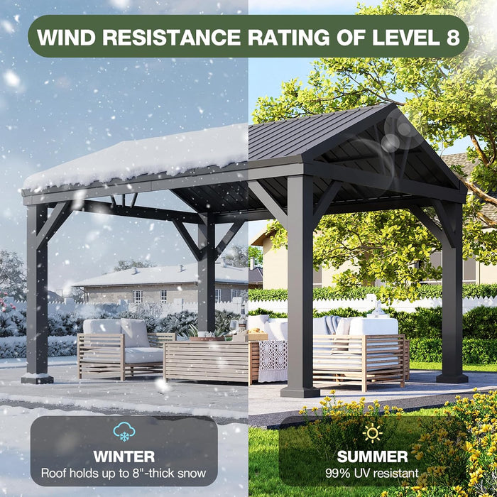 10' X 12' Outdoor Hardtop Gazebo,  Heavy Duty Frame Gazebo with Galvanized Steel Roof, Permanent Metal Patio Pavilion for Backyard Lawn Deck