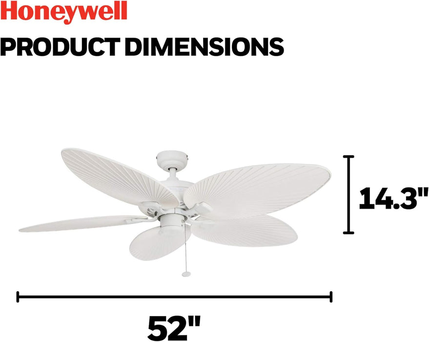Ceiling Fans Palm Island Tropical 52 Inch Ceiling Fan, Outdoor Ceiling Fan with Pull Chain, Dual Mount 5 Palm Leaf Blade Design, ETL Wet Rated, White (50200-01)