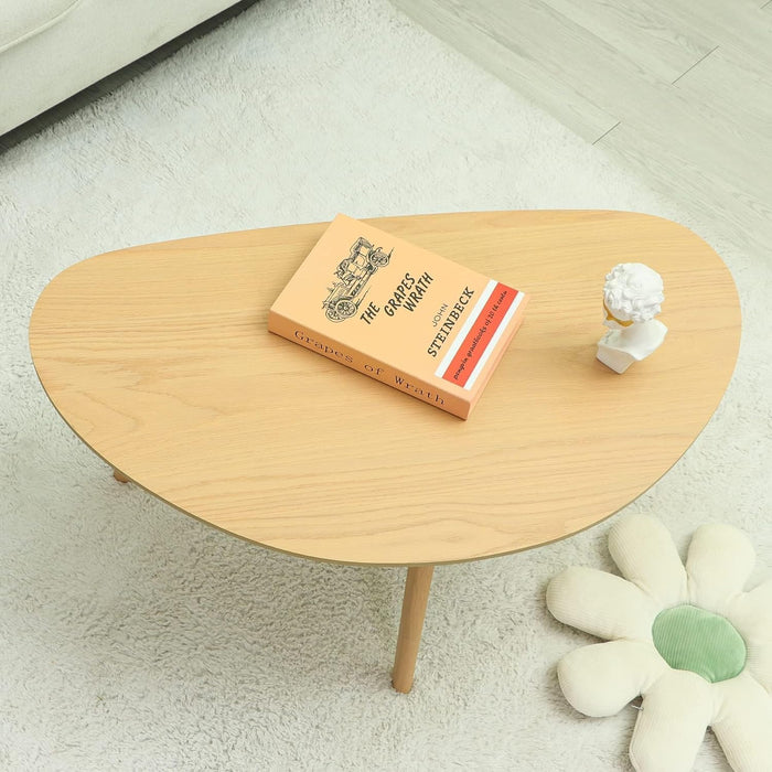 Small Oval Coffee Table Mid Century Modern for Living Room Center Minimalist Display Coffe Table,Nature Wood,18.9" D X 33.47" W 15.75" H
