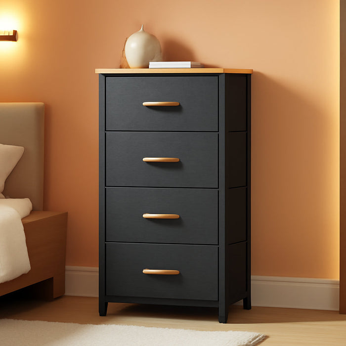 Dresser with 4 Drawers - Fabric Storage Tower, Organizer Unit for Bedroom, Living Room, Hallway, Closets - Sturdy Steel Frame, Wooden Top & Easy Pull Fabric Bins