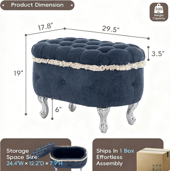 29.5" Ottoman with Storage Upholstered Foot Stools for Living Room,Bedroom,Entryway-Blue