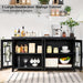Large Sideboard Buffet Cabinet with Storage, 63" Black Farmhouse Kitchen Coffee Wine Bar Cabinet with 4 Glass Doors, Mid Century Modern Wooden Side Board Table for Dining Room, Living Room
