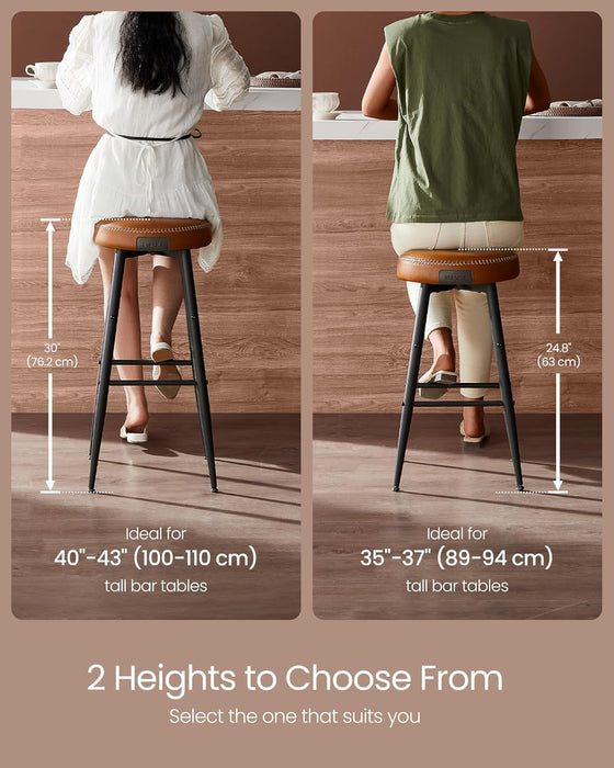 EKHO Collection - Bar Stools Set of 2, Counter Height Bar Stools, Kitchen Counter Stools, Mid-Century Modern Backless Counter Stools, 24.8-Inch Tall, Kitchen Island Home Bar, Caramel Brown
