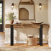 63-Inch Long Console Table, Solid Wood Sofa Table behind the Couch with Metal Support, Farmhouse Entryway Furniture for Entrance, Hallway, Living Room, Rustic Brown & Black