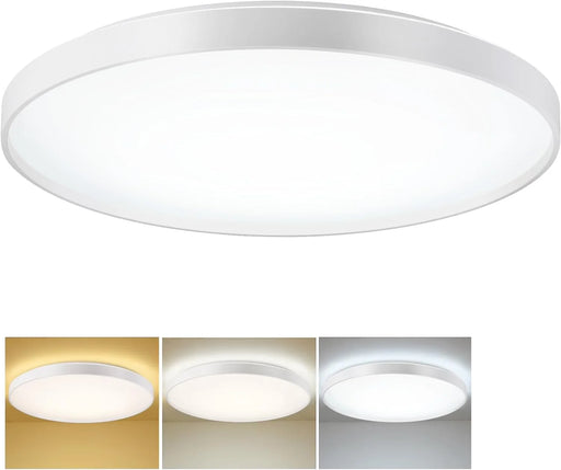 Modern White LED Flush Mount Ceiling Light Fixture, Low Profile Ceiling Light, Thin round Close to Ceiling Light for Kitchen, Bedroom, Living Room, 5 Color Adjustable