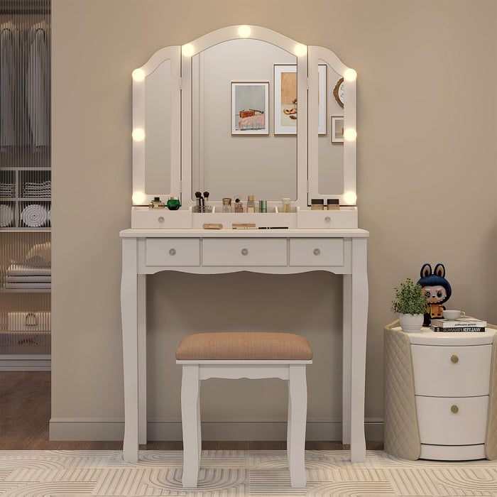 White Makeup Vanity Desk With Multicolored Lighting
