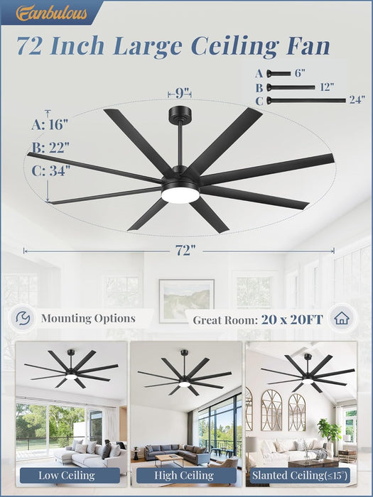 Contemporary Black Ceiling Fan With Integrated Lighting