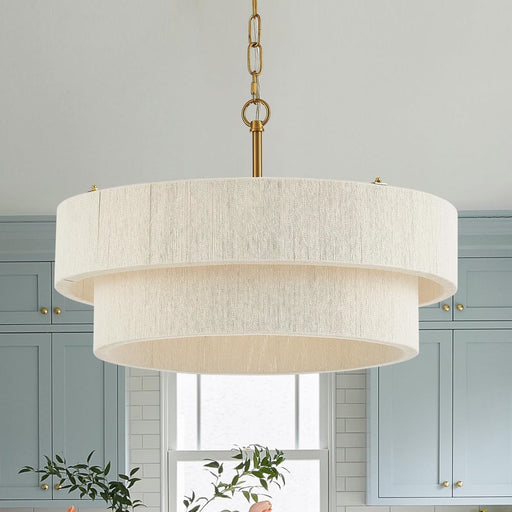 20 Inch White Handwoven Rattan PendantLight Chandelier