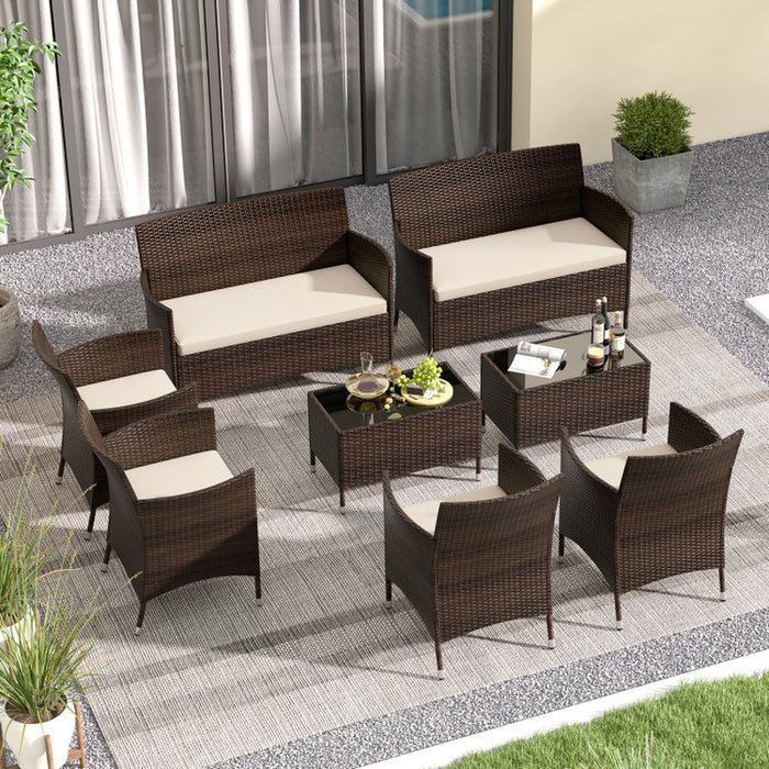 4 Pieces Comfortable Mix Brown Outdoor Rattan Sofa Set with Glass Coffee Table