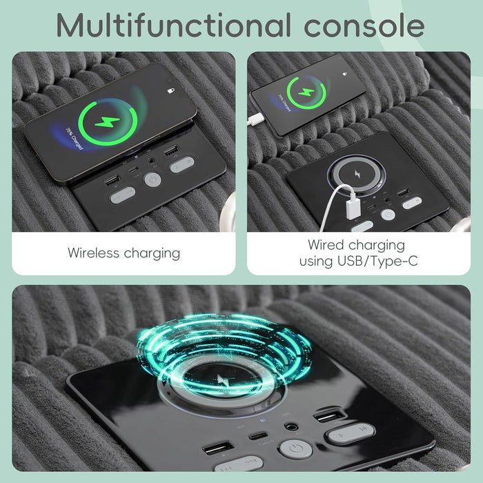 114 Inch Corduroy Sectional Couch With Bluetooth Speakers - ShipItFurniture