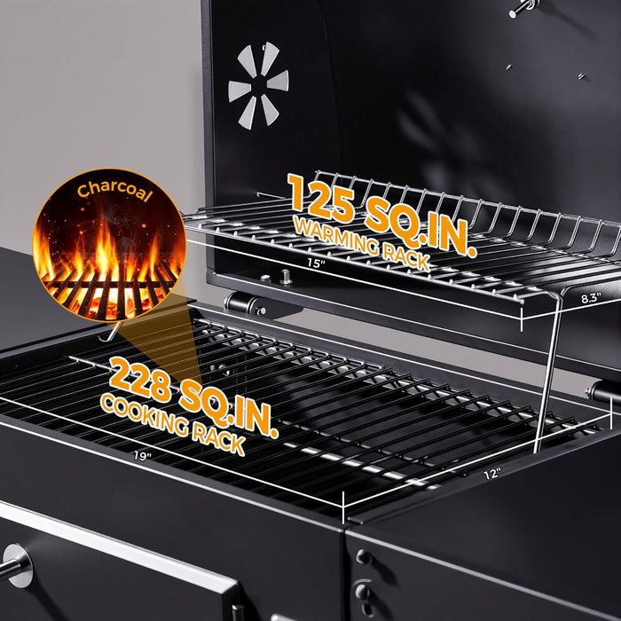 Charcoal Grills with Two Foldable Side Tables, 353 Sq.In Cooking Area Outdoor Smoke Barbecue Bbq Grill for Camping, Backyard Party, Patio, Picnic, Garden, Black,18"D X 43"W X 37"H