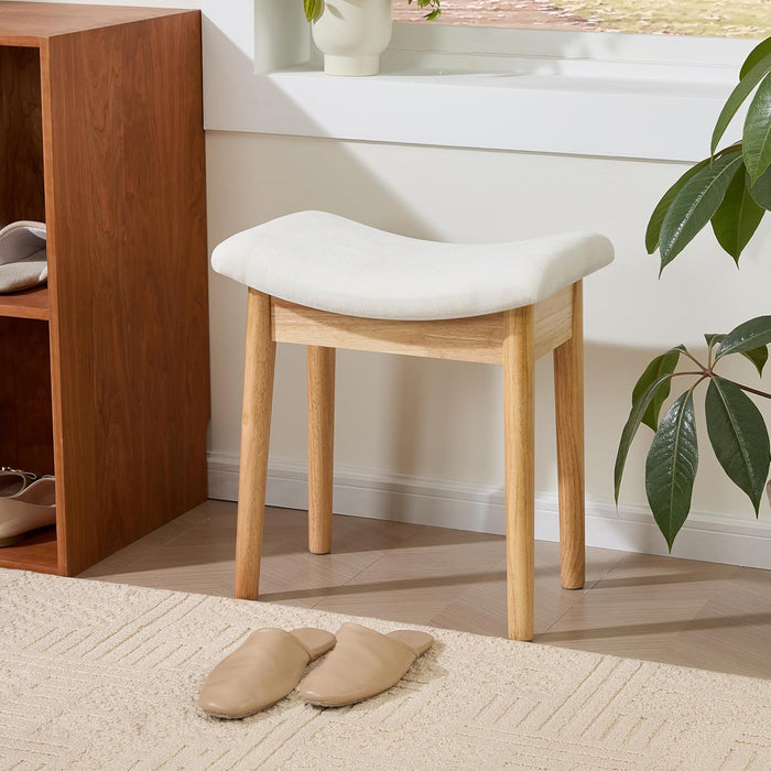 Vanity Stool with Saddle Cushion, 18 Inch Makeup Vanity Chair for Living Room, Morden Foot Stool Ottoman Piano Bench,Small Upholstered Bench for Bedroom, Beige