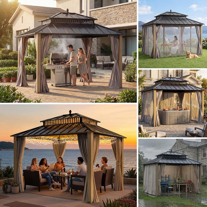 12X10 Weatherproof Cedar Wood Gazebo Galvanized Roof