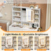 Vanity Desk with Sliding Mirror and Lights, Glass Top Makeup Vanity Table W/Shelves & Hidden Jewelry Storage & Power Outlets & Hairdryer Holder,54In White Dressing Table Gifts Girls