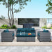 5-Piece Patio Furniture Set, Outdoor Conversation Set with PE Wicker Couch, Chairs, and Ottomans, All-Weather Grey Rattan with Anti-Slip Cushions for Backyard, Balcony, and Deck, Peacock Blue
