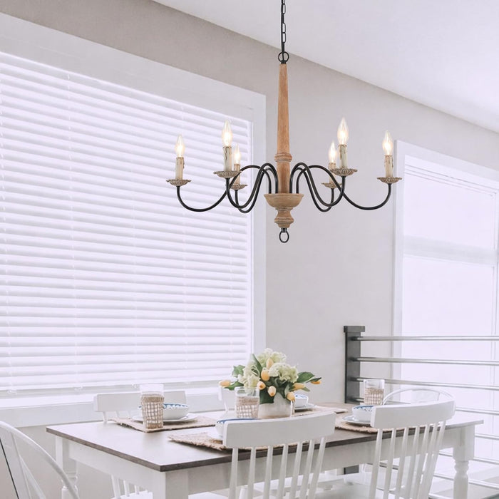 Six Lights French Country Rustic Wooden Chandelier