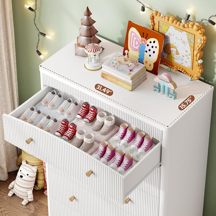 Fluted Dresser for Bedroom, Kids Dresser Cabinet with 6 Drawers