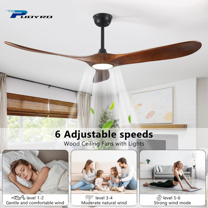 60 Inch Wooden Ceiling Fan Dimmable Lighting