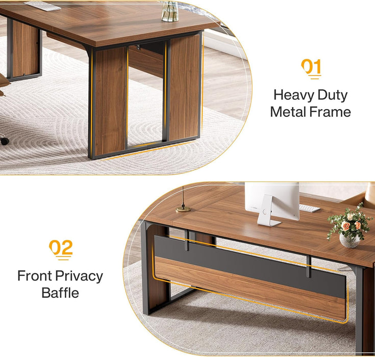 63Inch LShaped Executive Desk With Storage Shelves