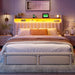 Full Size Bed Frame with 2-Tier Storage Headboard & Charging Station, LED Platform Bed Frame with 2 Storage Drawers, Sturdy Wooden Slats Support, Noise-Free, No Box Spring Needed, Beige
