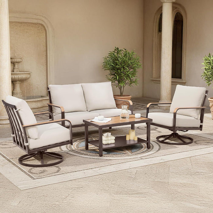 4 Piece Patio Furniture Set, Swivel Rocker Chairs,Beige