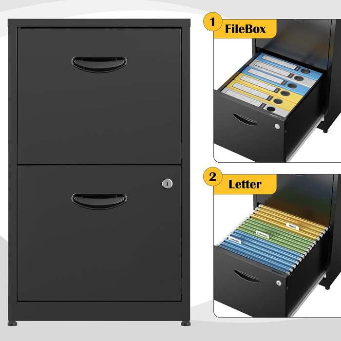 2 Drawer File Cabinets,Metal Office File Cabinet with Lock,Black