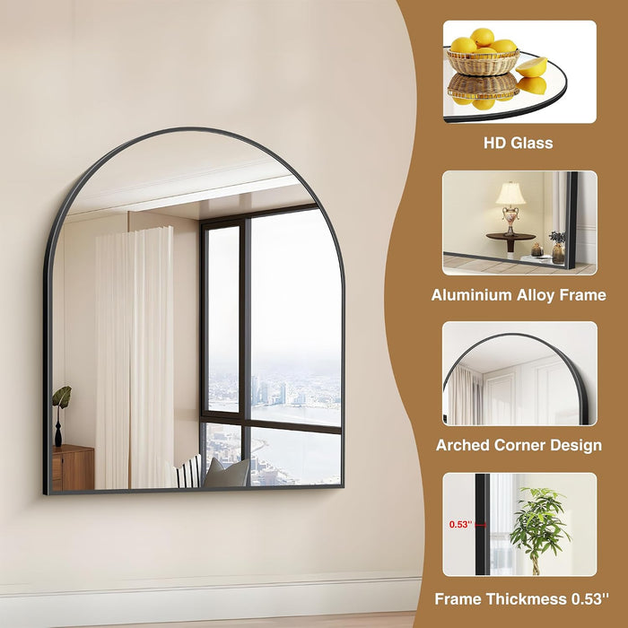 Black Arch Mirror, 30’’X36’’ Black Mirror for Bathroom, Wide Arched Bathroom Mirror with Metal Frame, Wall Mounted Mirror for Bedroom Living Room Entryway Modern