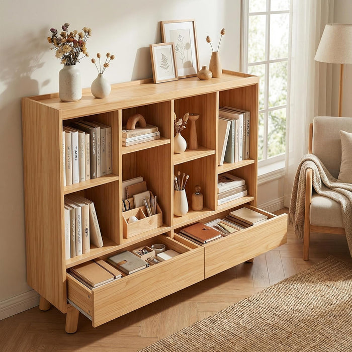 SolidWood 8 CubeBookcase Featuring Stowable Drawers