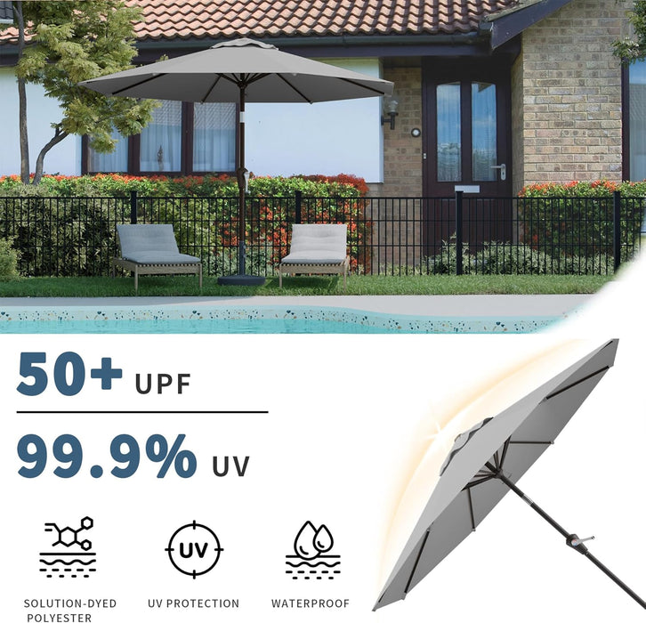 10FT Patio Umbrella, Outdoor Umbrella with Push Button Tilt and Crank, 8 Sturdy Ribs, UV Protection & Waterproof Market Umbrella for Pool, Backyard, Beach,Deck