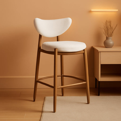 VASAGLE Wooden Bar Stools Set of 2, Linen-Look Fabric, Cappuccino Beige | Barstools with Solid Wood Legs, Ergonomic Backrest, Mid Century Modern, for Kitchen Island, Linen-Look Fabric