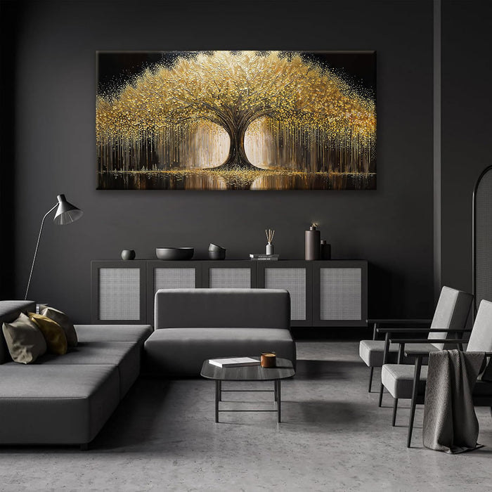 Large Golden Tree of Life Wall Art Decor Modern Ready to Hang Room Wall Decor Large Wall Art for Living Room Kitchen Office Bedroom Canvas Prints Decor 29X58 Inch