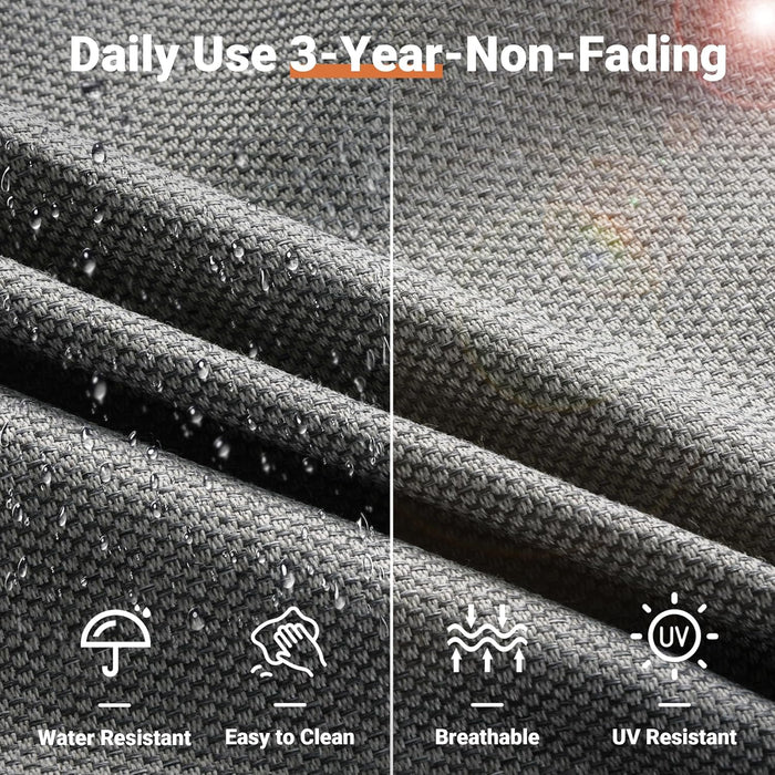 Outdoor 5 Piece Patio Furniture with Fire Pit Table,Wicker Coversation Set with Swivel Rocking Chair,Comfy Sectional Deep Sofa for outside Porch Balcony Backyard Pool,Dark Grey