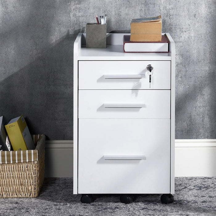 3 Drawer Vertical File Cabinet Lock 15.4" X 15.7" X 25.7" White