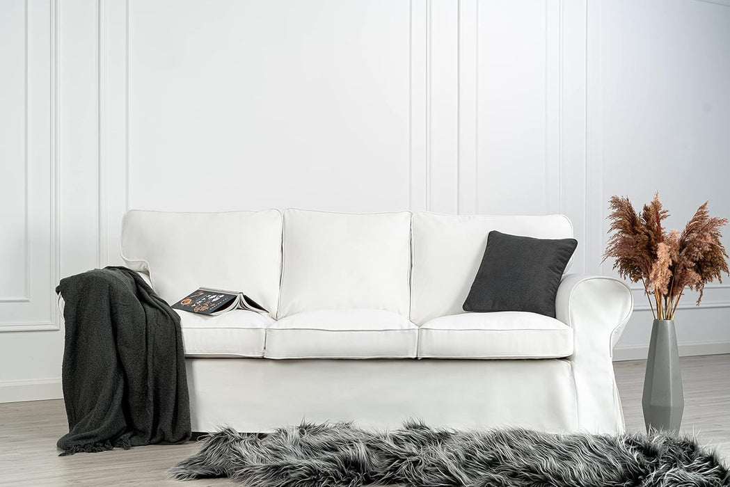Cotton Ektorp 3 Seat Sofa Cover Slipcover Replacement Made for the IKEA Ektorp 3 Seat Sofa Cover(Cotton White)-Does NOT Fit Ektorp 3.5-Seat Sofa NOT Fit Uppland Series Sofa