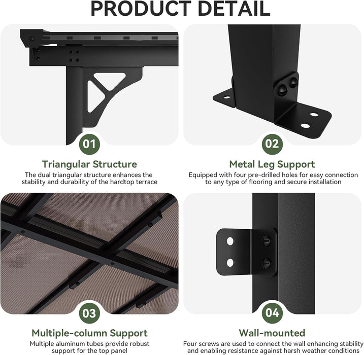 10' X 12' Gazebo for Patio, Gazebo Pergola with Sloped Roof, Large Wall-Mounted Heavy Duty Awnings, for Backyard, Deck, Patio