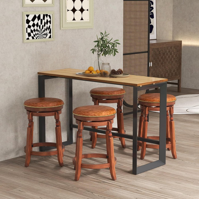 24" Swivel Bar Stools Set of 2, Farmhouse Counter Height Stools with Upholstered Seat & Rubber Wood Frame, round Backless Kitchen Stools, Barstools for Kitchen Island/Breakfast Nook, Walnut
