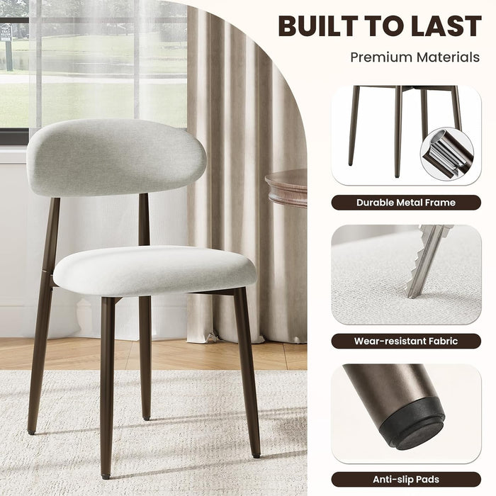 Dining Chairs Set of 4, Upholstered Kitchen & Dining Room Chairs with Curved Back and Bronze Metal Legs, Comfortable Modern Dining Side Chairs for Dining Room, Kitchen, Beige
