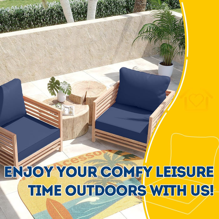 Outdoor Deep Seat Cushions, Waterproof, Fade-Resistant Patio Furniture Replacement Cushions, 24" X 24" X 5", Set of 4, Navy Blue