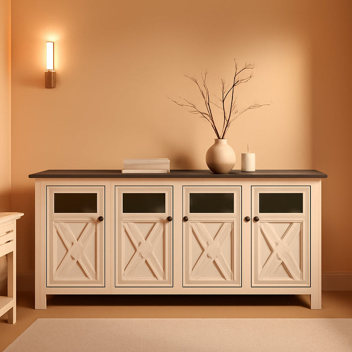 Bolanburg Extra Large TV Stand, Fits Tvs up to 72", 3 Cabinets, Adjustable Storage Shelves, 74.13", Whitewash & 2-Tone Finish