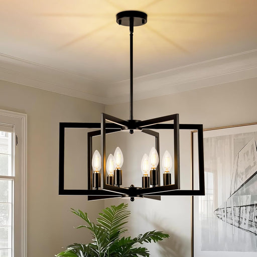 Modern Black Chandeliers for Dining Room, Industrial Metal Chandelier, 6-Light Adjustable Pendant Light for Farmhouse, Kitchen, Living Room(No E12 Bulbs)