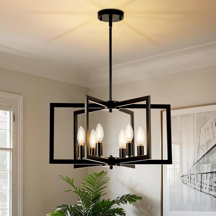 Modern Black Chandeliers for Dining Room, Industrial Metal Chandelier, 6-Light Adjustable Pendant Light for Farmhouse, Kitchen, Living Room(No E12 Bulbs)