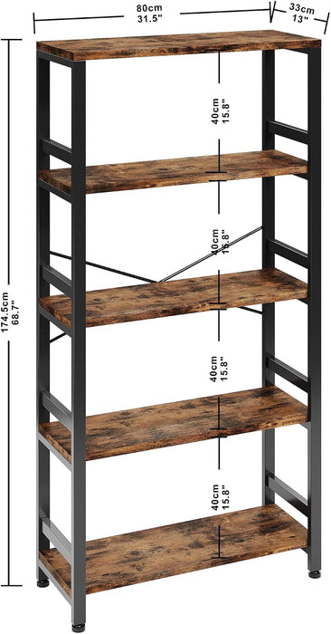 Bookshelf, 31.5" 5-Tier Ladder Industrial Bookcase, 110Lb Shelf