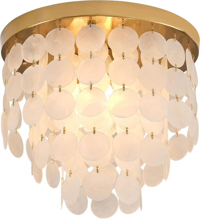 Capiz Shell Chandelier AntiqueGold Finish Flush Mount