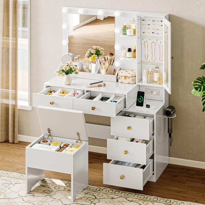White Makeup Vanity Desk With PremiumLED Illumination