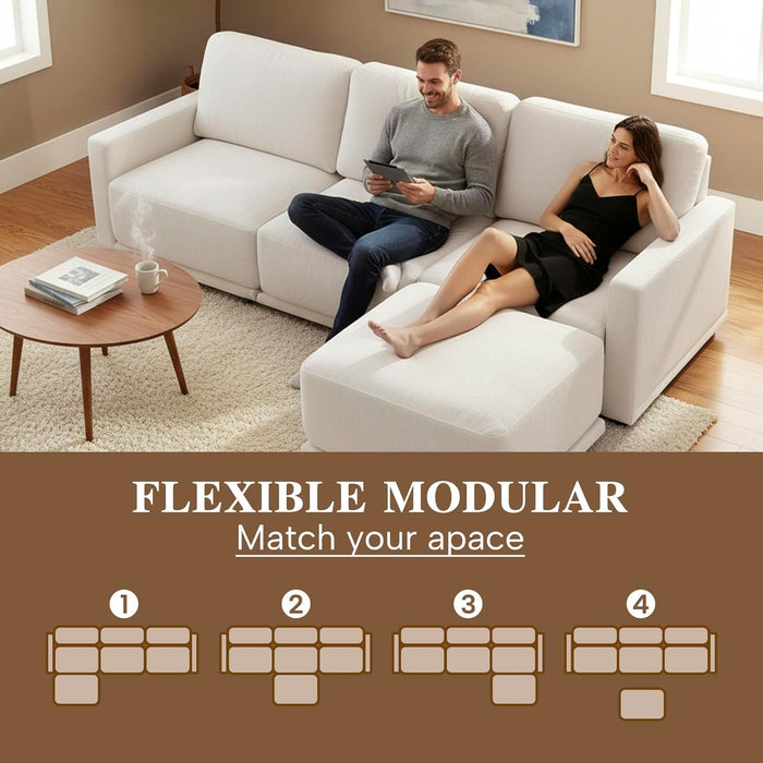 112Inch BeigeTone Modular Sectional Sofa With Ottoman