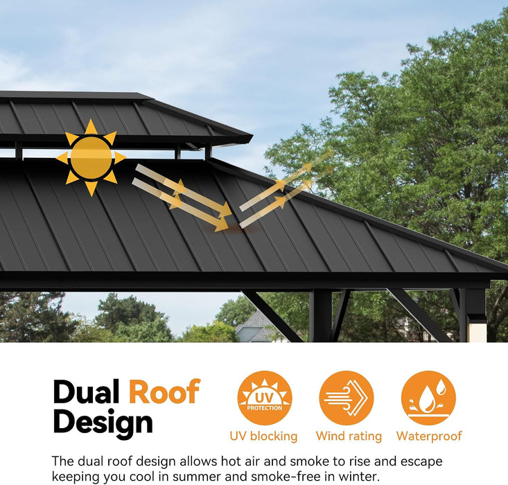 10x14 Black Hard Top Gazebo IndustrialGrade Weatherproof