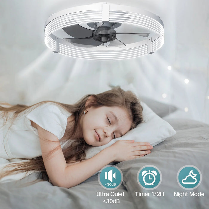 Low Profile Ceiling Fan with Lights: Modern Flush Mount Ceiling Fans with Lights and Remote Control, Dimmable LED 3 Color 6 Speeds Timing Reversible Blades Ceiling Fans for Bedroom Living Room, White