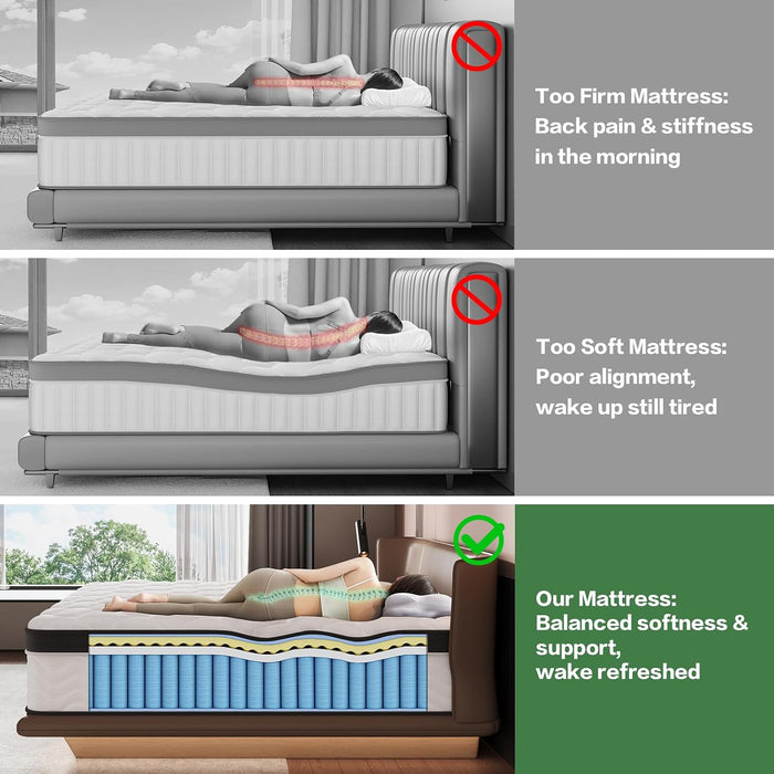 Queen Mattress, 12 Inch, Hybrid Mattress in a Box, Medium Firm