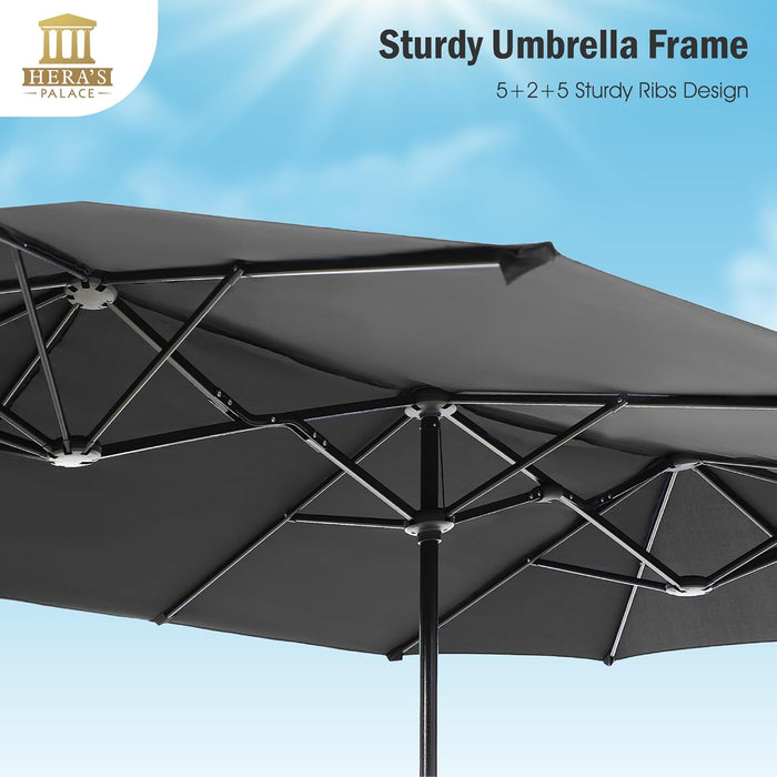 13 Ft Large Double-Sided Twin Patio Umbrella, Outdoor Market Umbrella with Crank Handle, Powerful UV Protective, Smoky Gray